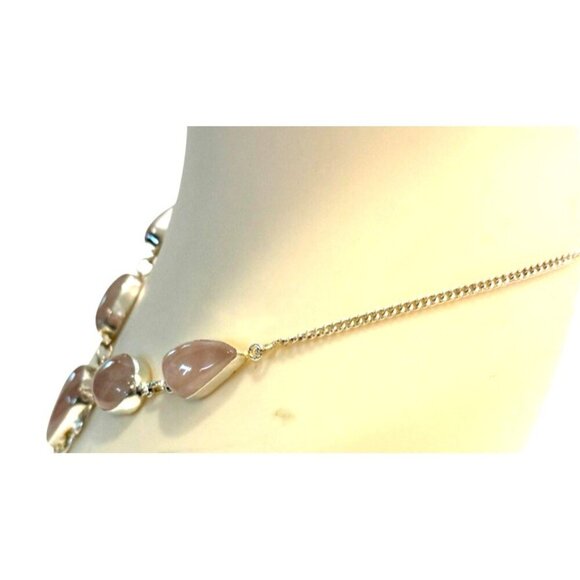 Rose Quartz Gemstone Handmade 925 Sterling Silver Jewelry Necklace Size 18" - Picture 3 of 10